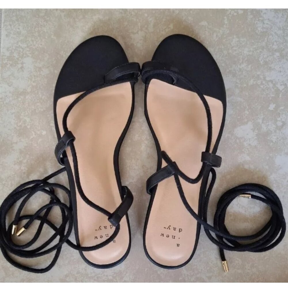 A New Day Black Lace-up Sandals 7
